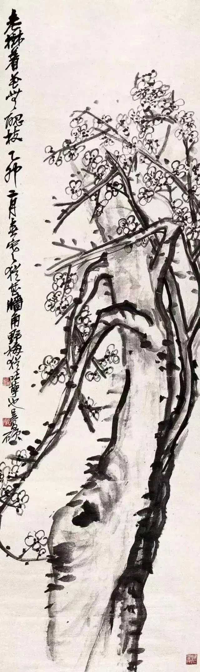 吴昌硕平生最爱梅花，曾有“安得梅边结茅屋”之愿。及至暮年，对梅花的眷爱之情与日递