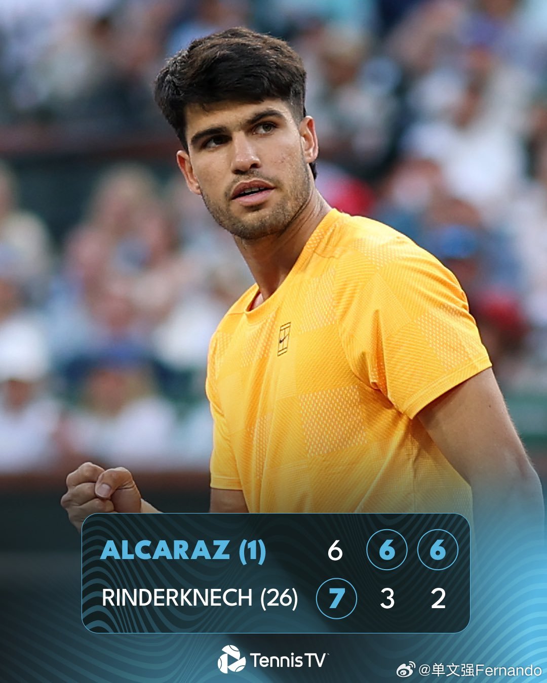 阿尔卡拉斯！精彩的比赛啊🔥2小时18分钟，逆转林德科内希晋级印第安维尔斯16强