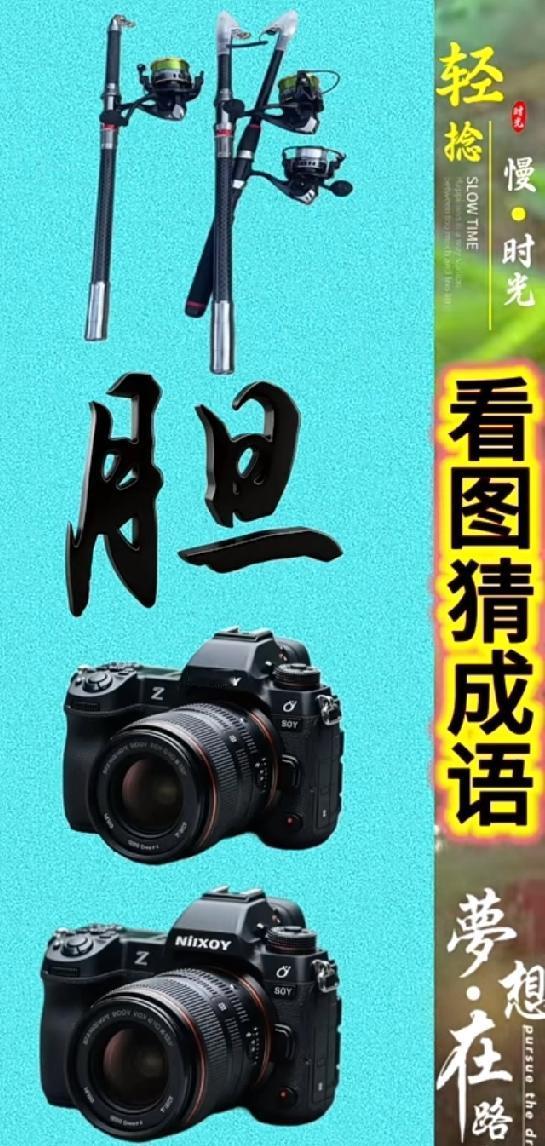 鱼竿+胆字+两台相机=？这脑洞绝了，能10秒猜出成语的都是高手！