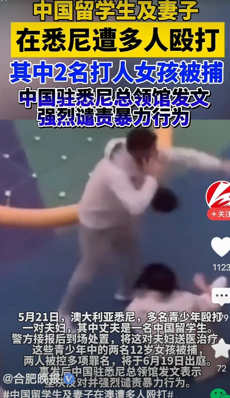 关于中国留学生和他的妻子，被澳大利亚悉尼当地的青年围殴这事。我大概看了下，这群青