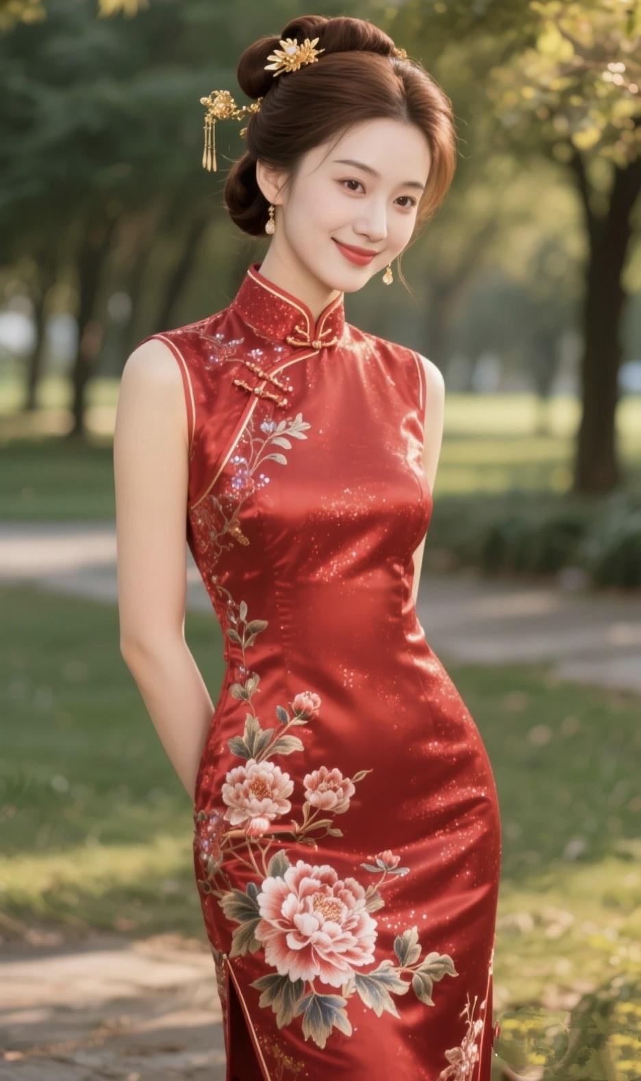 《旗袍与诗》针脚里藏着平仄盘扣系住半阕婉约一剪青花一抹月色都落在