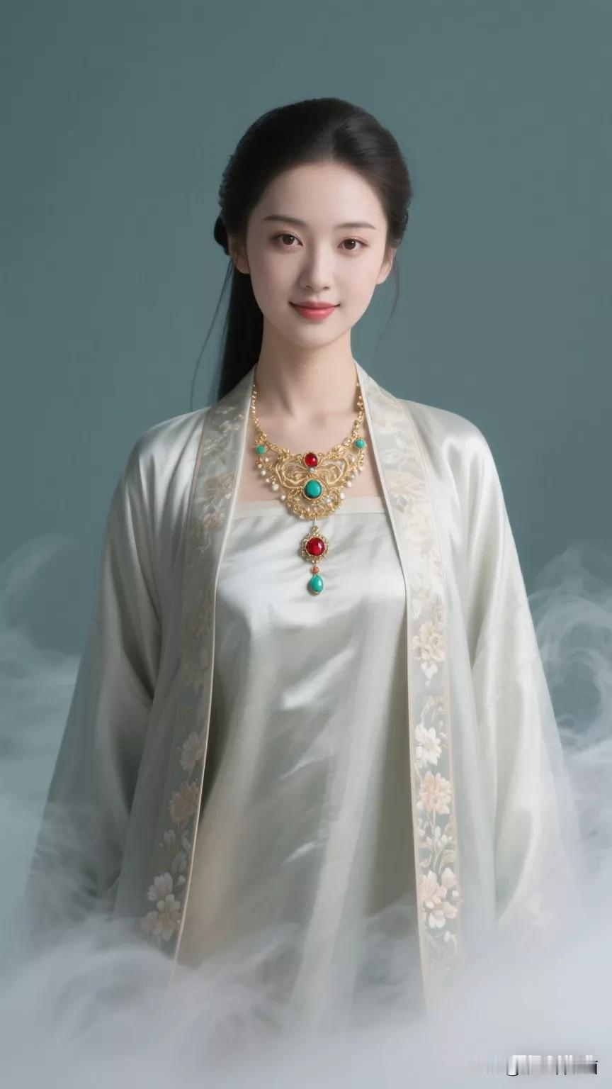 优雅古风美人，云雾缭绕中，尽显古典韵味张立启原创书画AI作品古仕女发髻集锦首发第