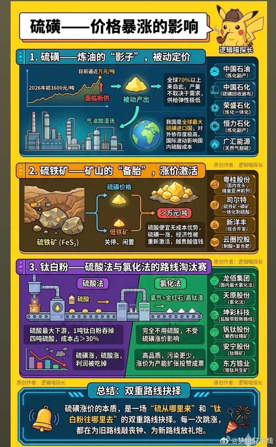 硫磺——价格暴涨的影响！1.硫磺——炼油的影子，被动定价2.硫铁矿——矿山的备胎