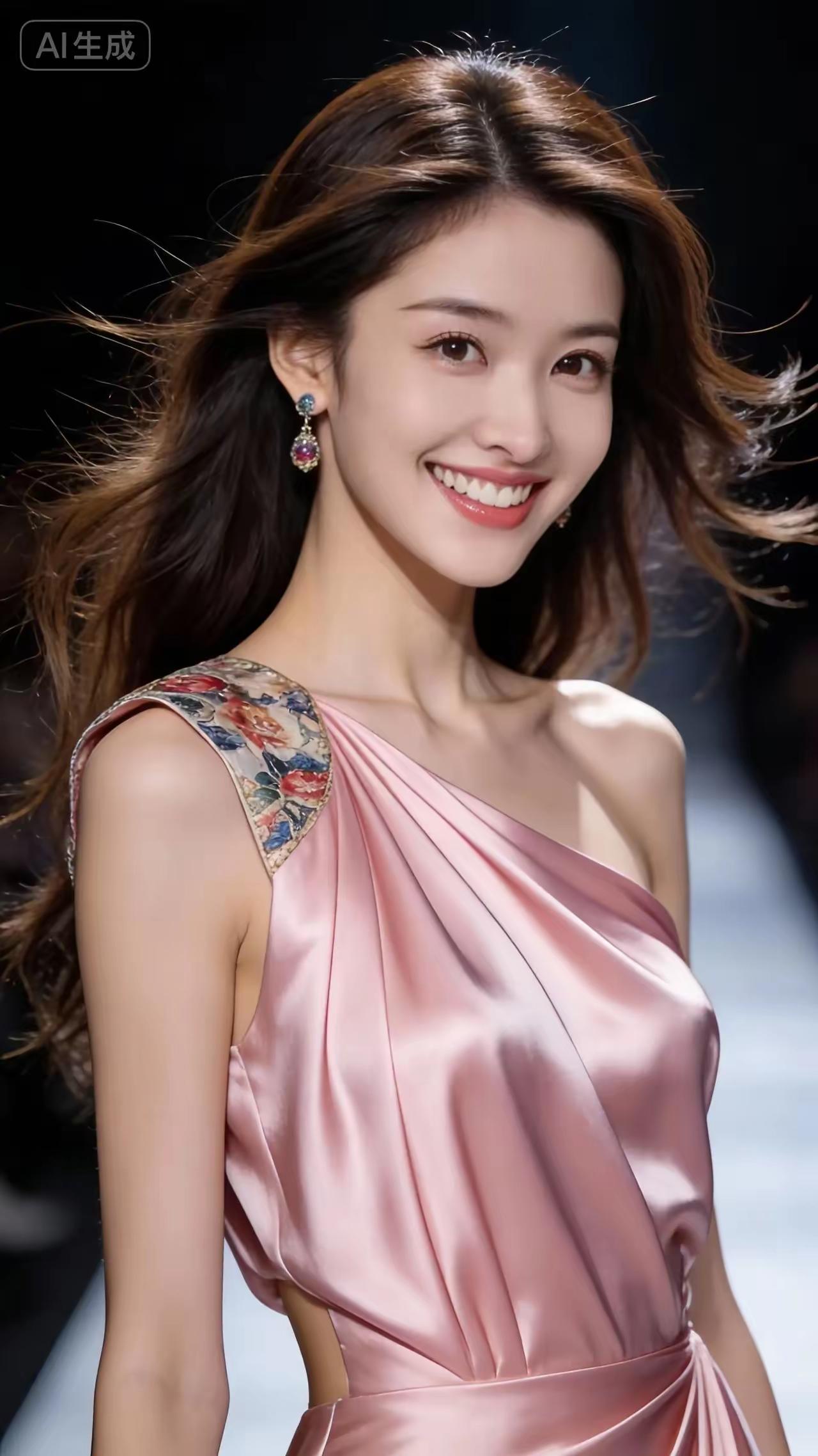 甜美笑容，粉色礼服，闪耀T台，时尚达人！气质粉色上衣