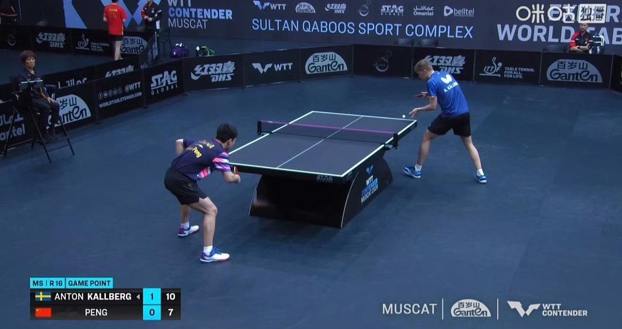 向鹏🇨🇳输了前两局！前两局向鹏🇨🇳5-11，8-11不敌安东·卡尔伯格