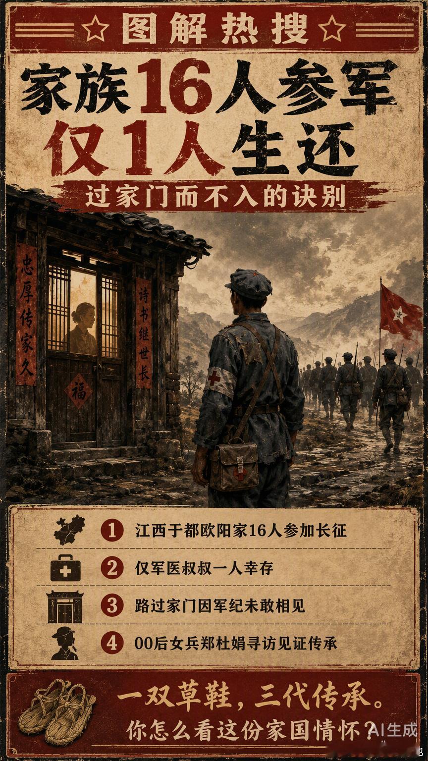 江西于都欧阳家，16个儿郎穿上草鞋跟着红军走了。九十年过去，家里只剩下一本泛黄的