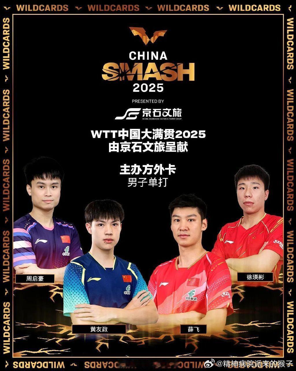 2025WTT中国大满贯外卡及提名名单公布👀【正赛主办方外卡名单如下】男单正