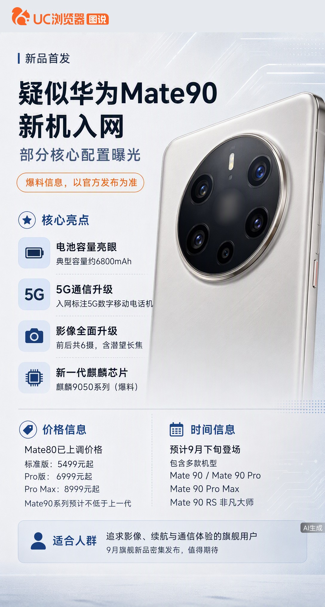 疑似华为Mate90Pro入网曝光：典型电池容量或达6800mAh，设备类型标注5G。若量产不变，续