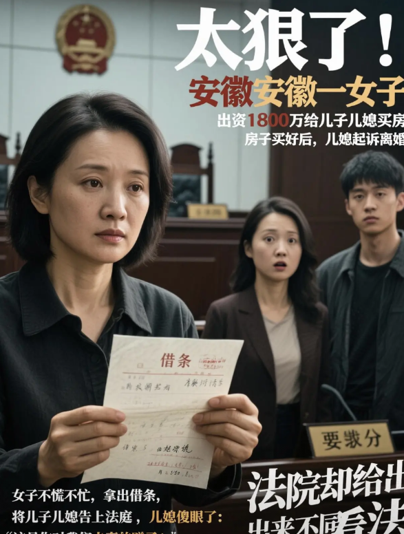 太狠了！安徽一女子，出资180万给儿子儿媳买房，房子买好后，儿媳起诉离婚，要