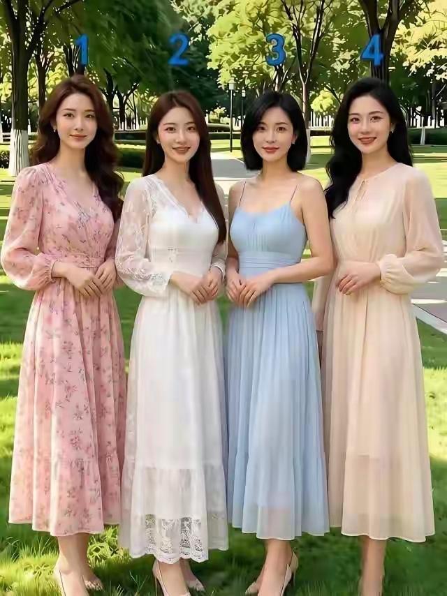 四位美女姐姐气质出众，你觉得谁穿的裙子好看！