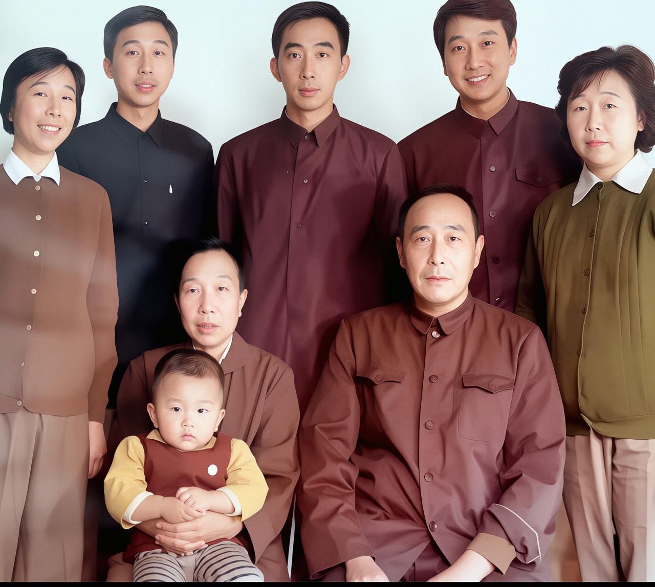 70年代，冯巩与父亲、母亲及哥哥姐姐们的一张全家福。你认得出哪一个是冯巩吗