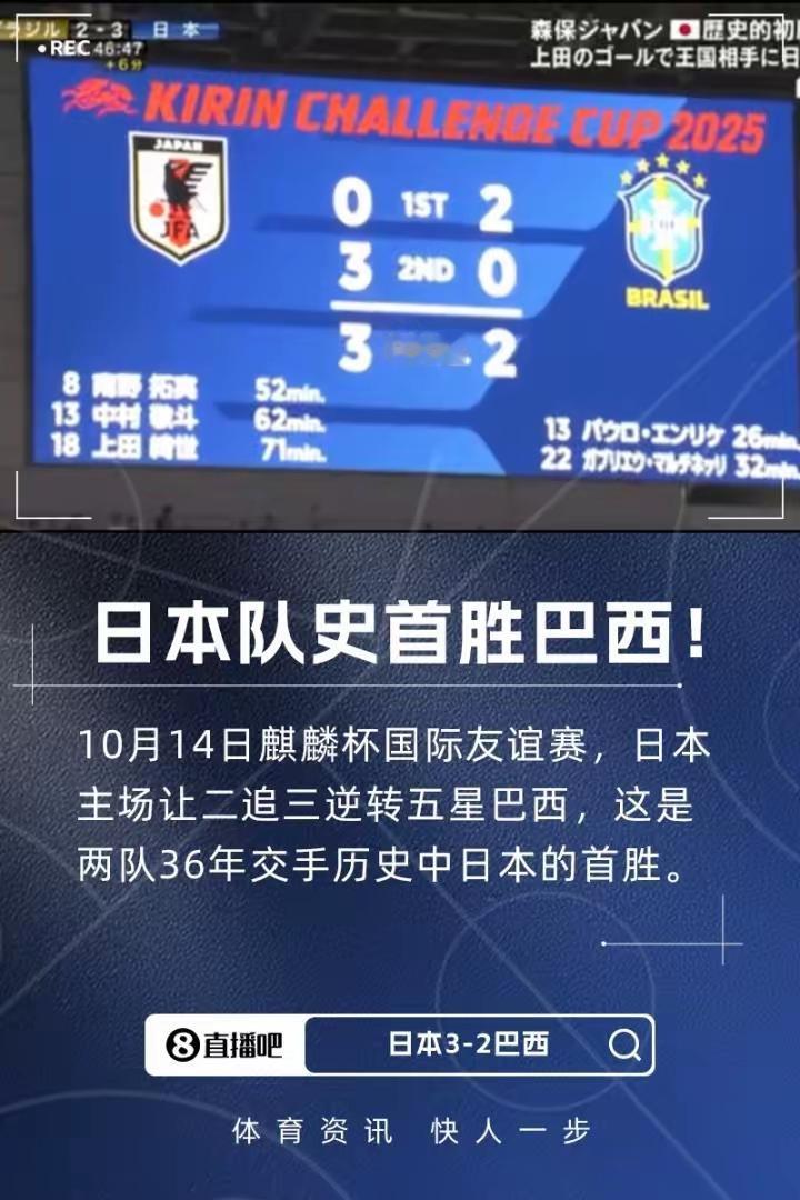 说个气话！小日子干啥不行，但是踢个足球，确实能眼前一亮，这不都能3:2逆转巴西