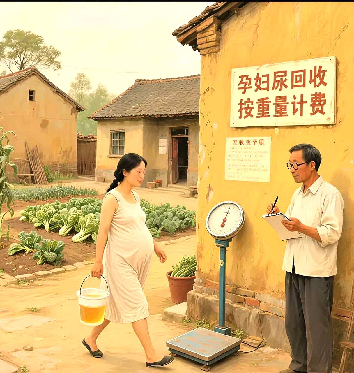 回老家的时候看到居然有收孕妇尿的，隔壁的堂嫂现在就是孕期，每天把尿液集中到小桶里