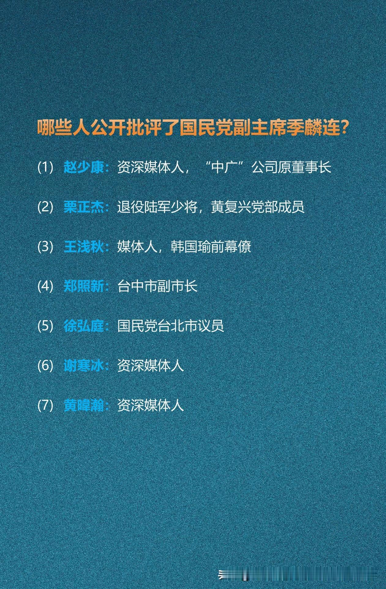 哪些人公开批评了国民党副主席季麟连？国民党副主席季麟连针对军购案的公开发言，