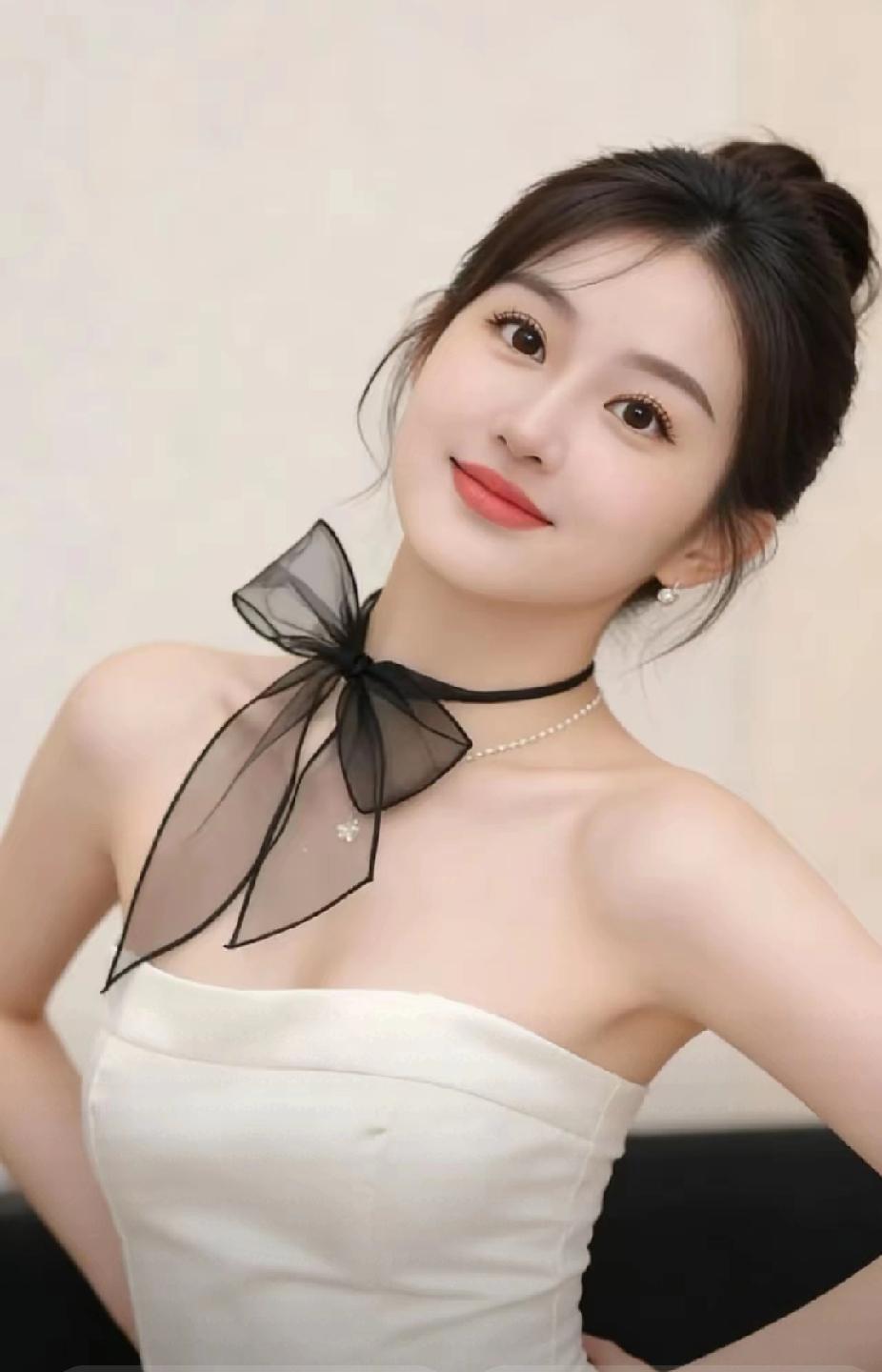 优雅黑纱蝴蝶结，甜美白裙，气质满分！
