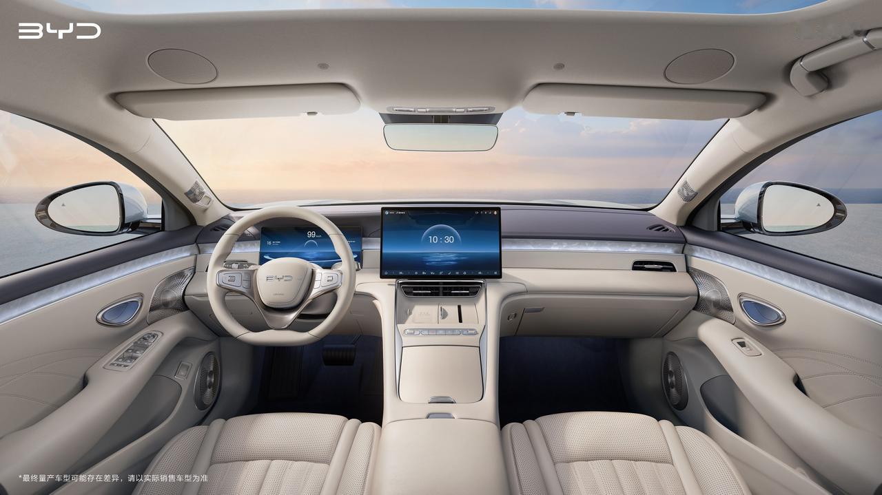 比亚迪海豹08旗舰轿车内饰图首发，北京车展亮相这车外观/内饰挺___