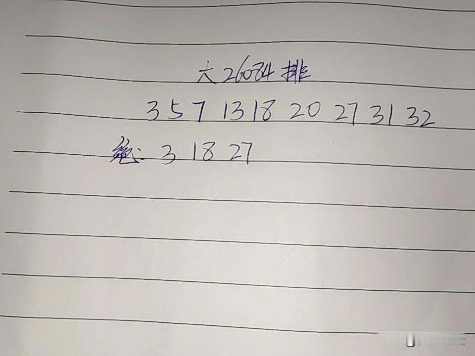 大乐透26084期排码03、05、07、13、18、20、27、31、32绝