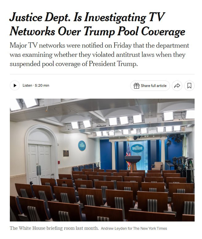 美国司法部正在调查，美国广播公司（ABC）、哥伦比亚广播公司（CBS）、有线新闻
