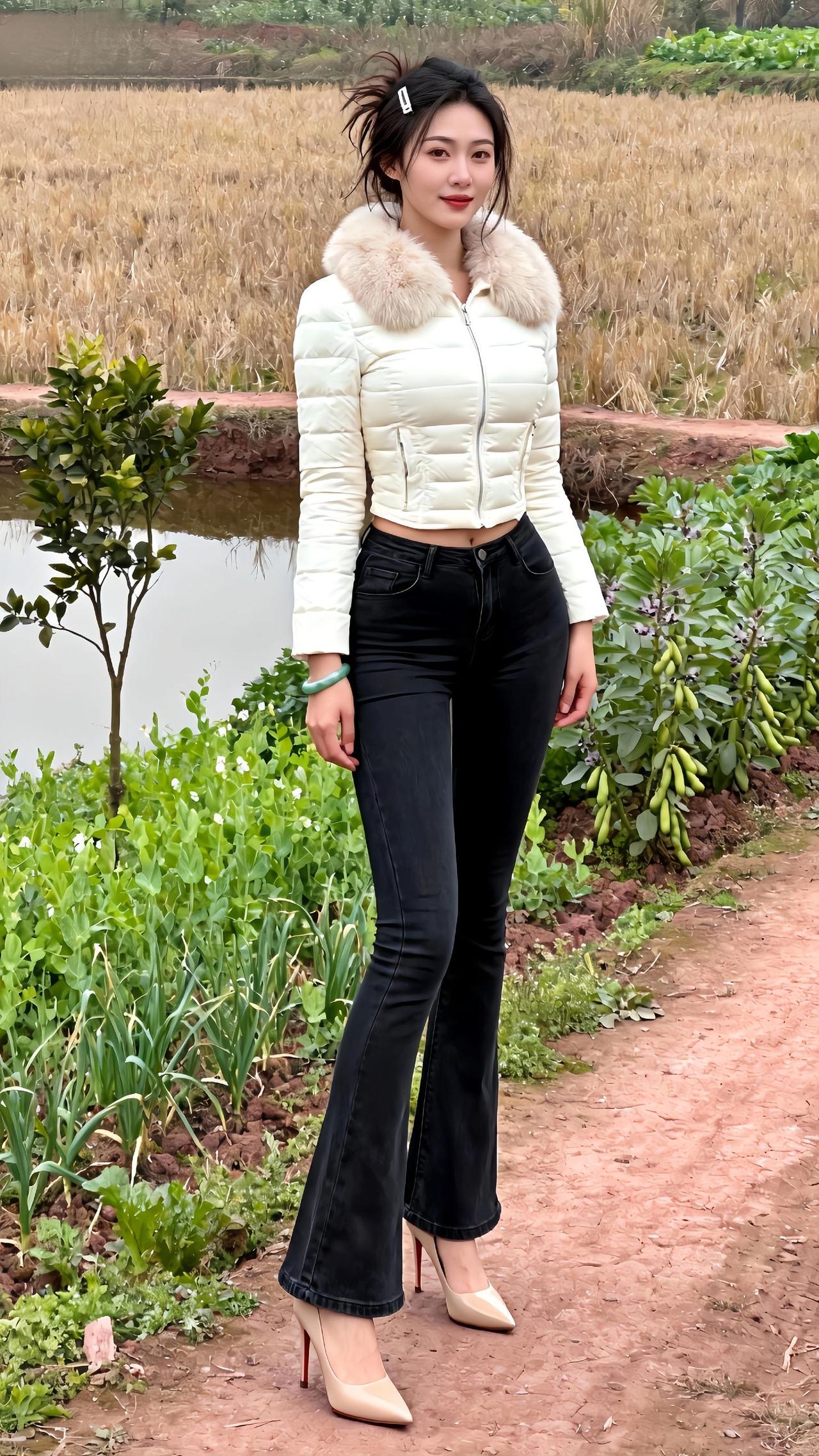 第12集穿搭分享金黄稻田、菜畦水洼的乡野背景里，这组穿搭把“保暖”和“精致”焊