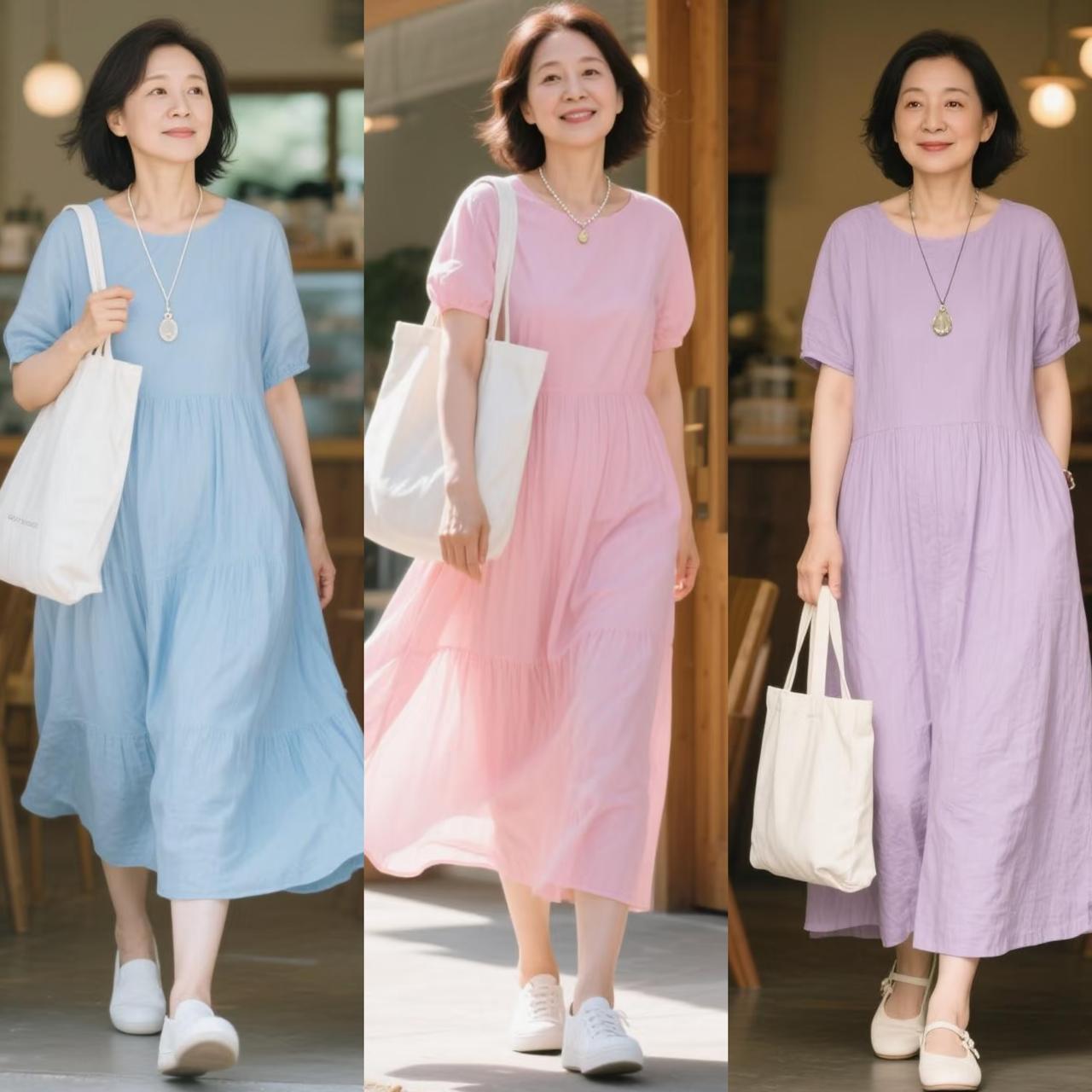 四五十岁女性春夏穿连衣裙别总是穿深色了，尝试这些色彩，让你瞬间年轻十岁有些人