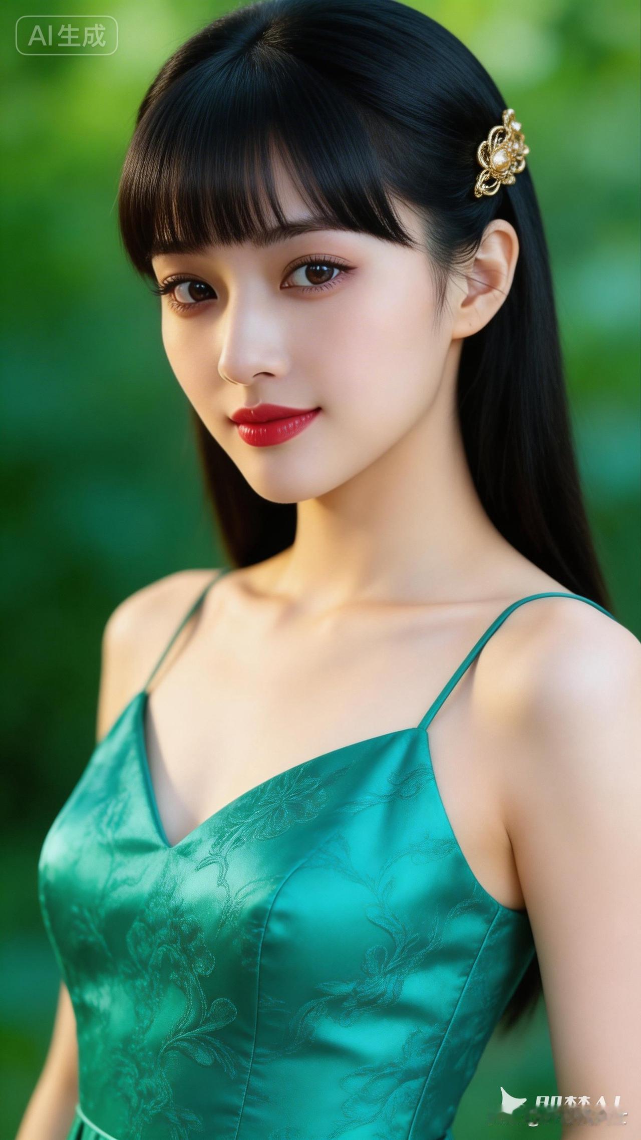 温柔优雅的绿裙仙女，气质出众，美得令人窒息！🌿💚🌸