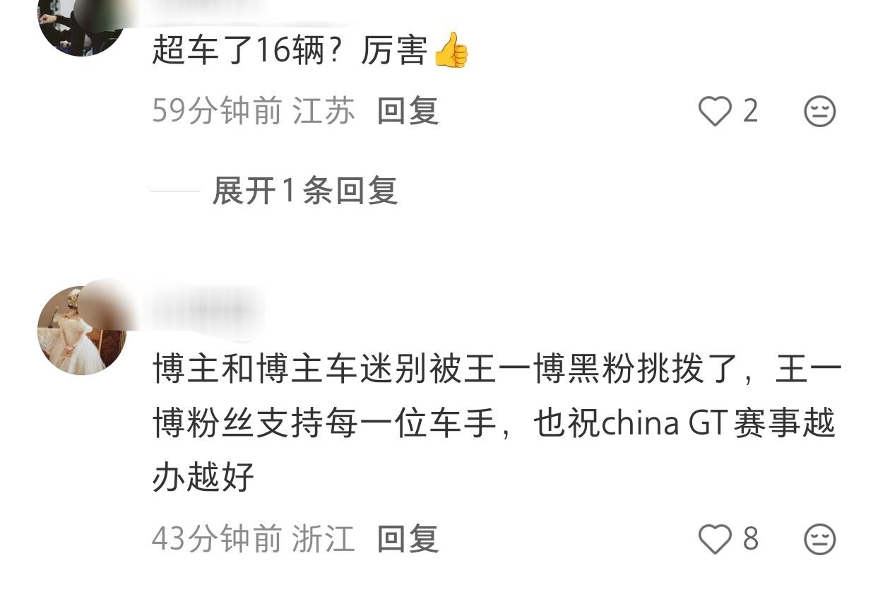 “如果有一博的粉丝在看，我想评论一下今天的GT3赛况。大家应该给予王一博车手最大