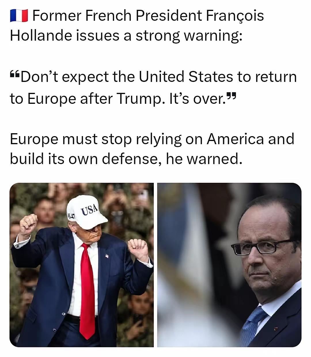 【生于忧患，但却碌碌无为】前法国总统弗朗索瓦·奥朗德发出严厉警告：“别指望特