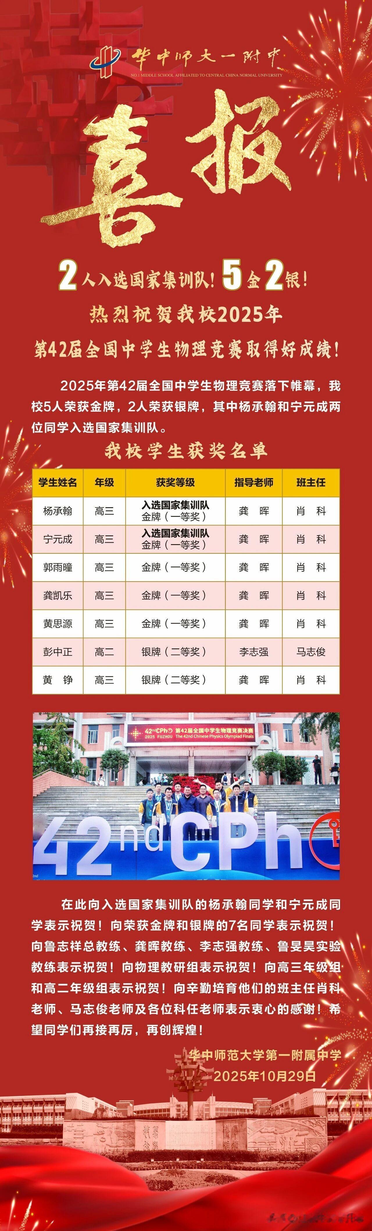 华中师大一附中第42届全国中学生物理竞赛获得2国集,5金2银的好成绩鲁神仙到底