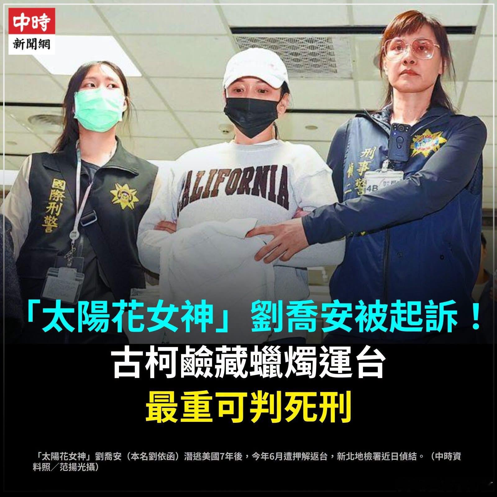 “太阳花女神”刘乔安（本名刘依函）潜逃美国7年后，今年6月被押解返台，新北地检署