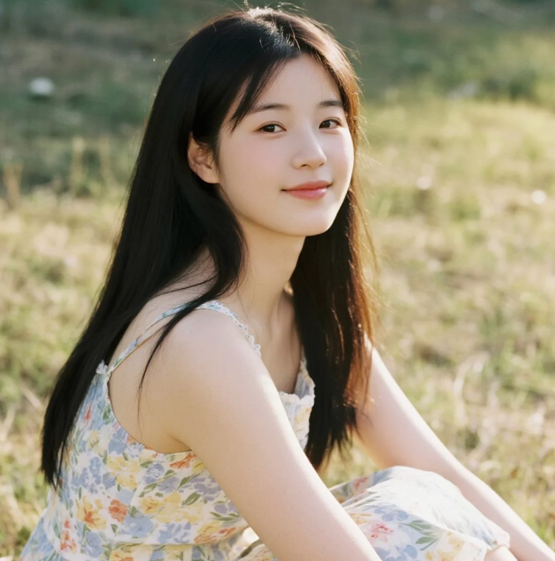 少女慵懒如诗，碎花与微风共舞时光