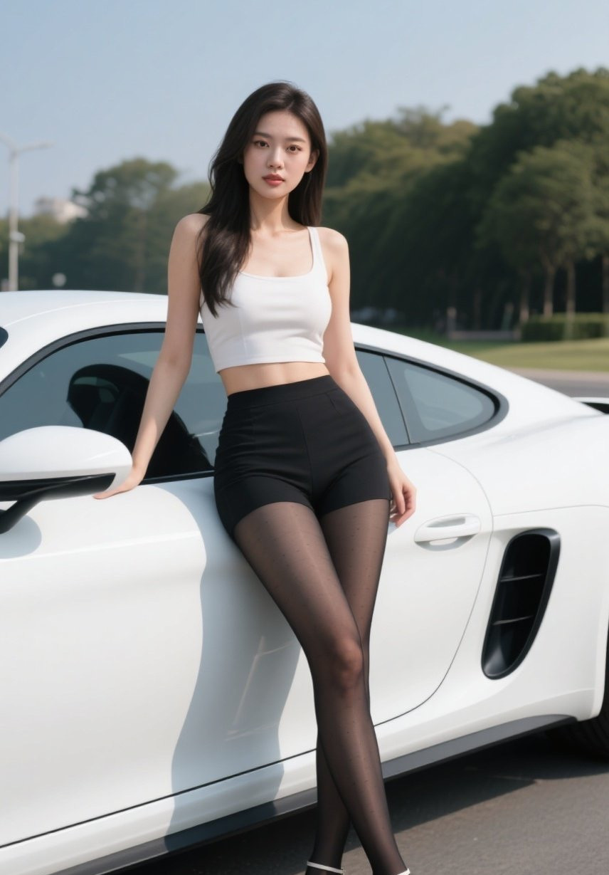 娇媚佳人高跟立，修长美腿夺人心