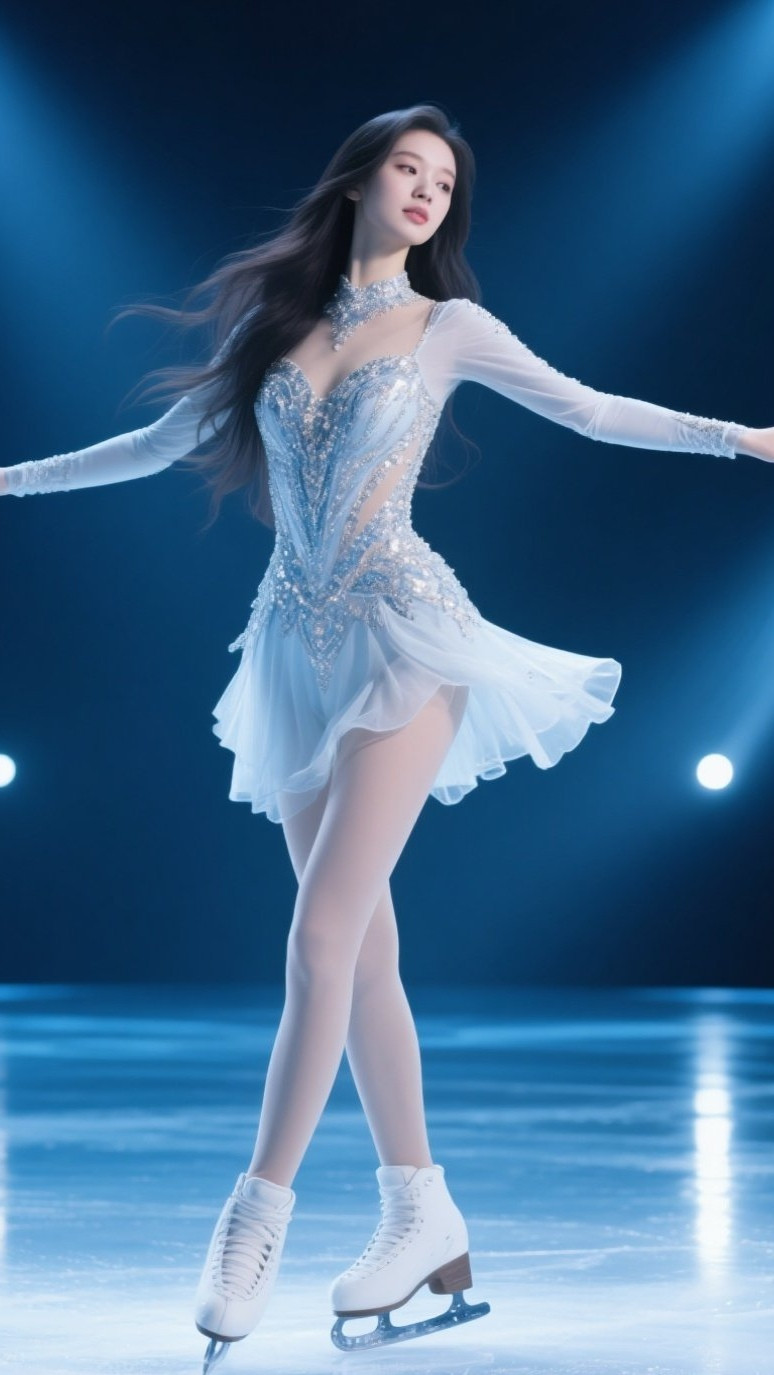 冰场女神飘逸长发飞扬写真