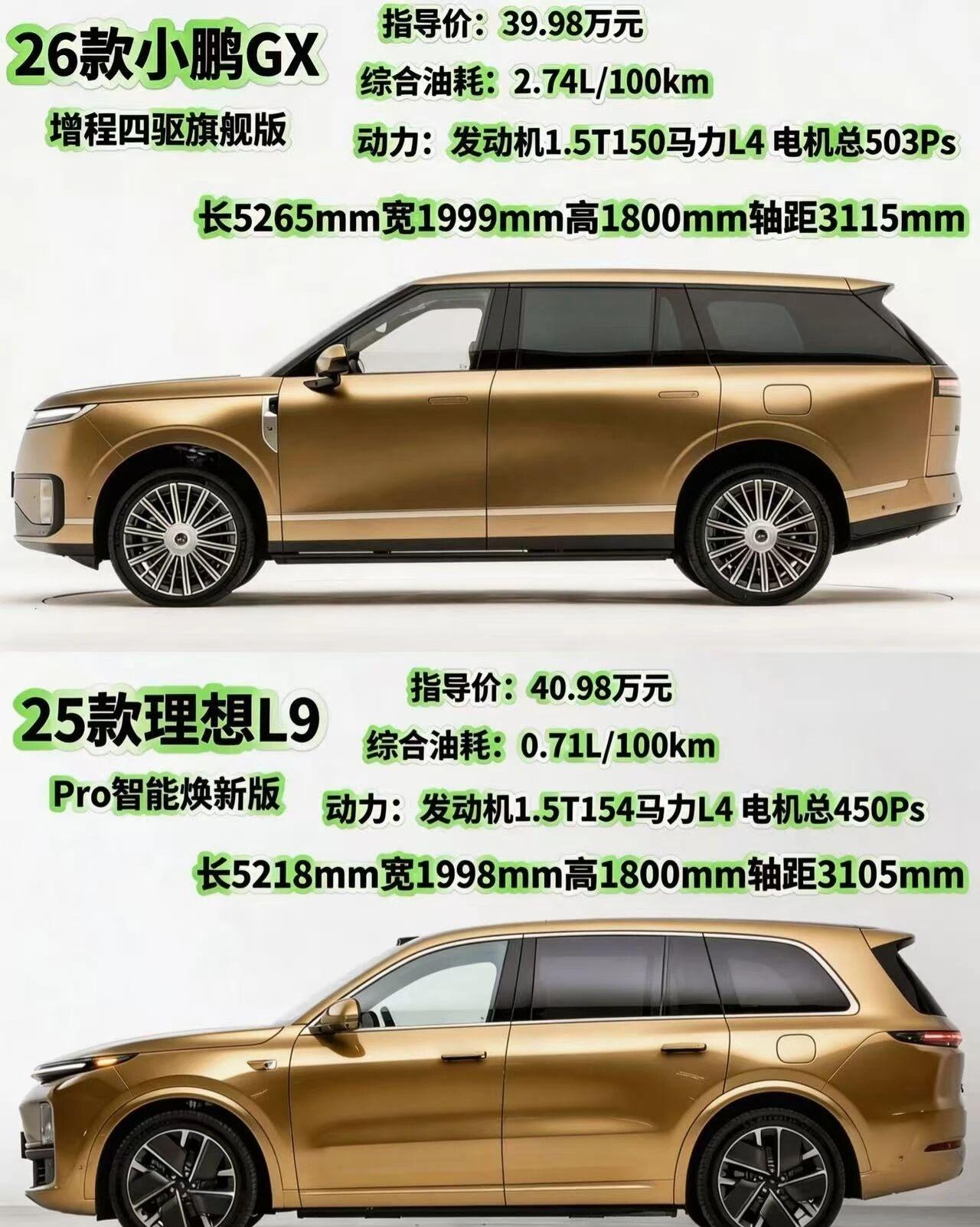 是理想L9更高级还是小鹏GX更有性价比呢？小鹏GX与理想L9的对比如下：1.价
