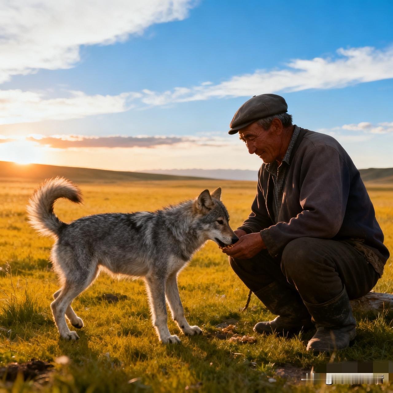 新疆奇台发生的一件事，令人感慨不已。一牧民喂过一只小狼。牧民要走了，说了句“