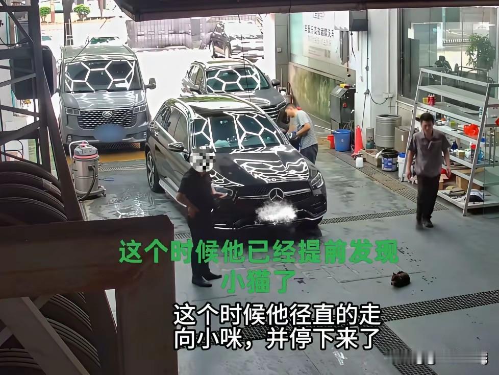 男子到洗车店洗车，看见店主的猫趴在地上，为了解决掉这只猫，这个人连续调整了两次方