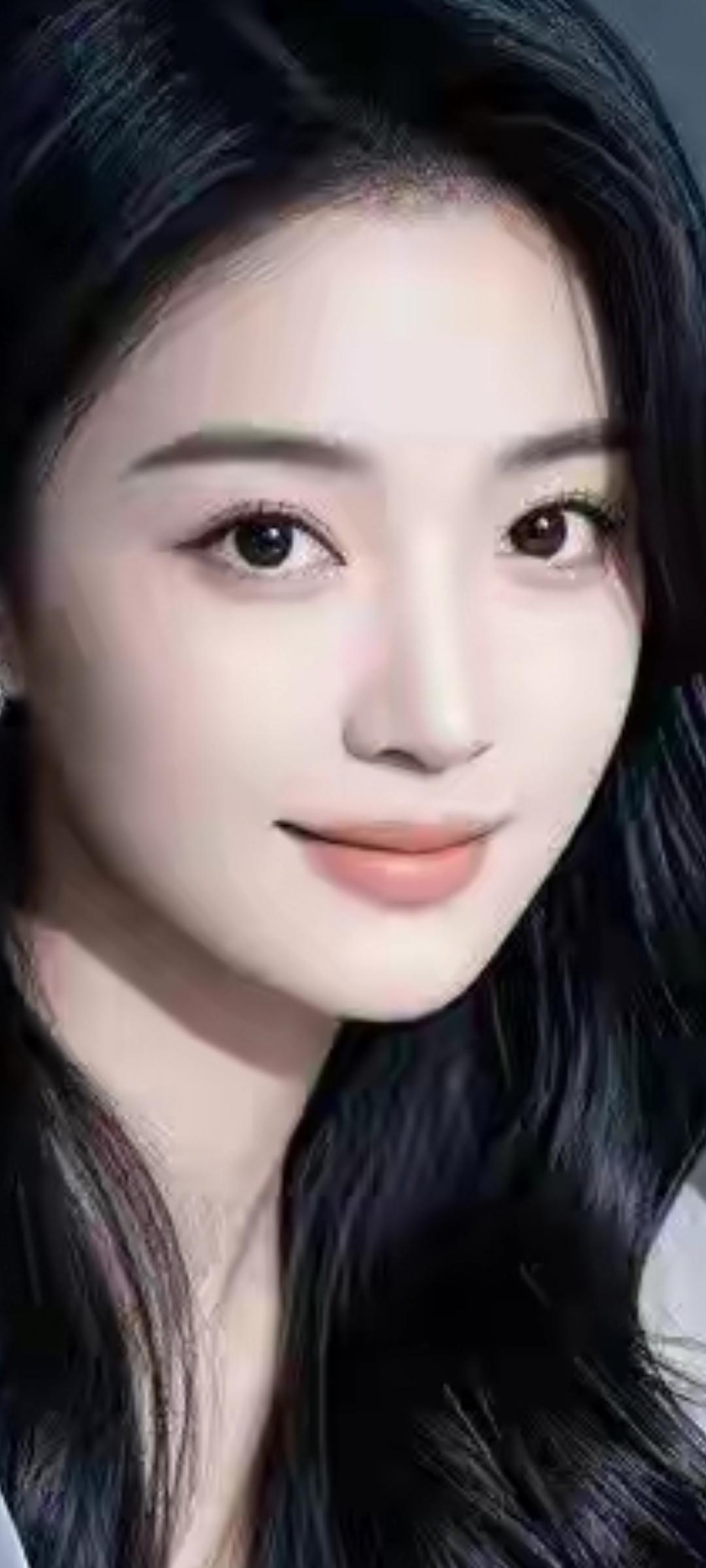 温柔甜美的微笑，黑发飘逸动人，宛如冬日暖阳。🌞💖