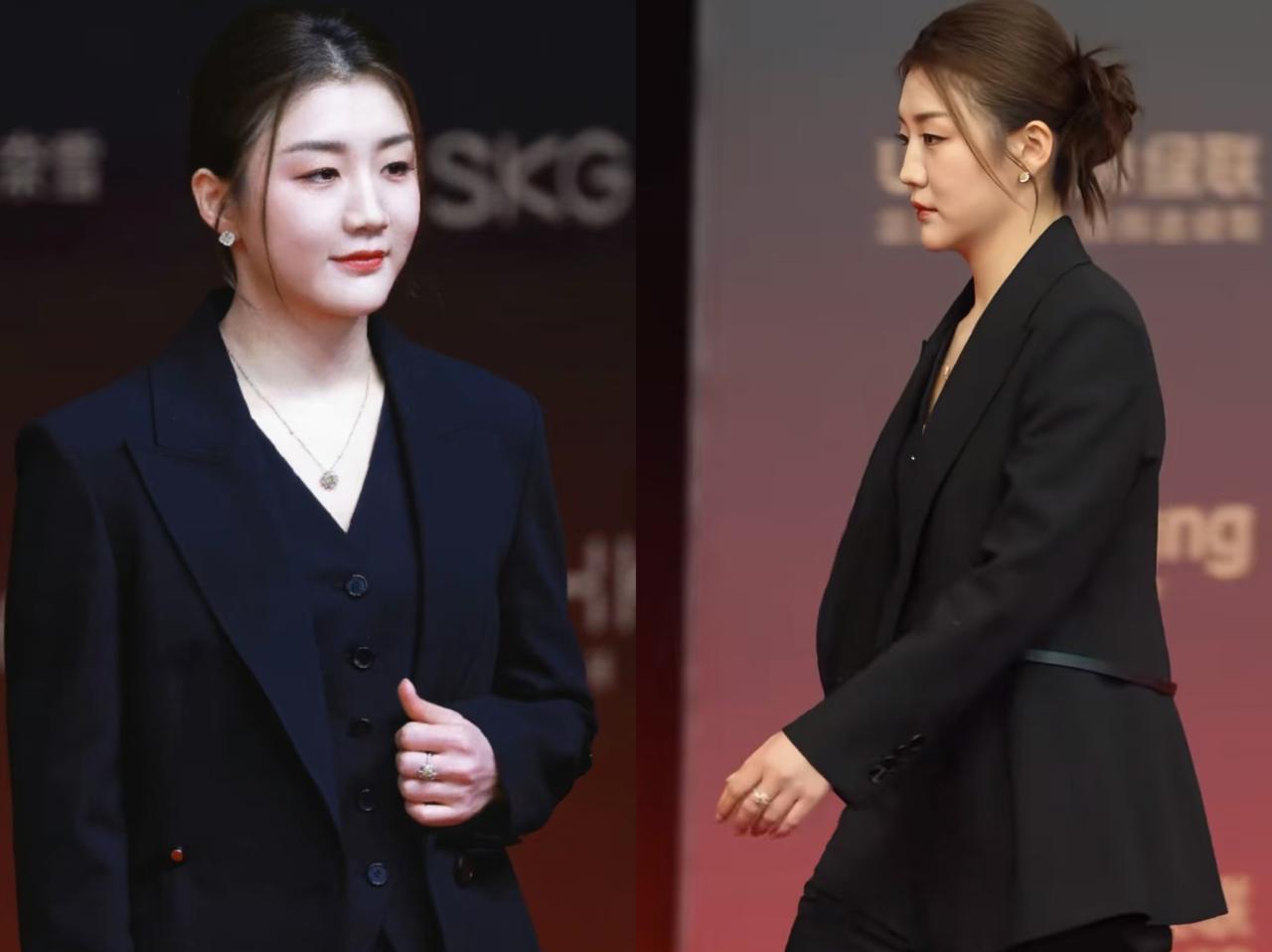 陈梦在首届代言人影响力盛典上亮相，一身黑色西装，气场十足。说实话，陈梦身高也