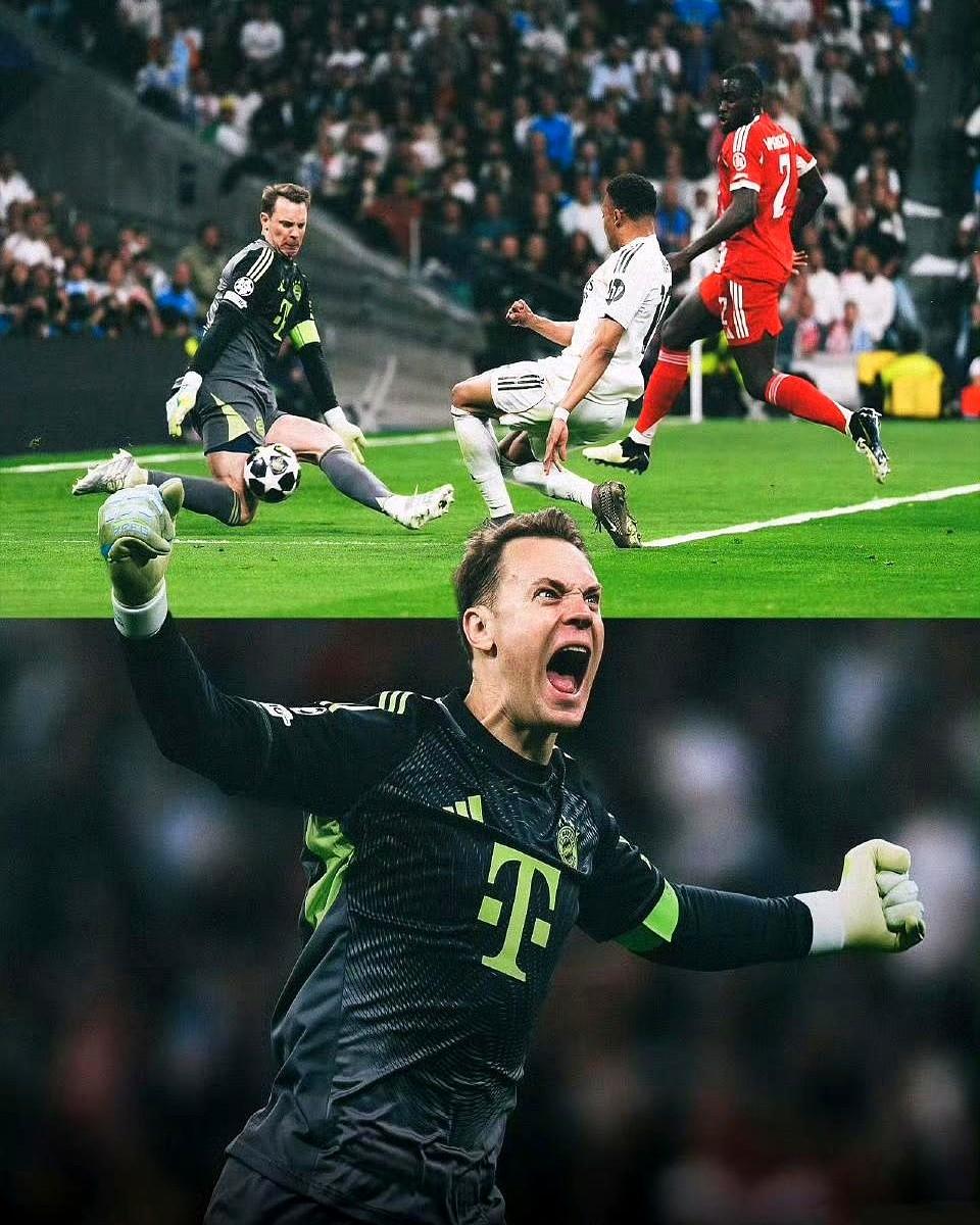 40岁的诺伊尔在伯纳乌封神了，单场9次神扑直接把皇马众星踢到了绝望。这场欧冠