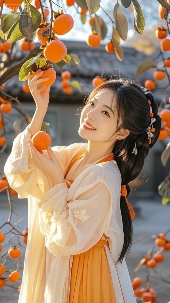 “古风少女与橙树之约，静谧时光的甜美瞬间”🌸🍊💕