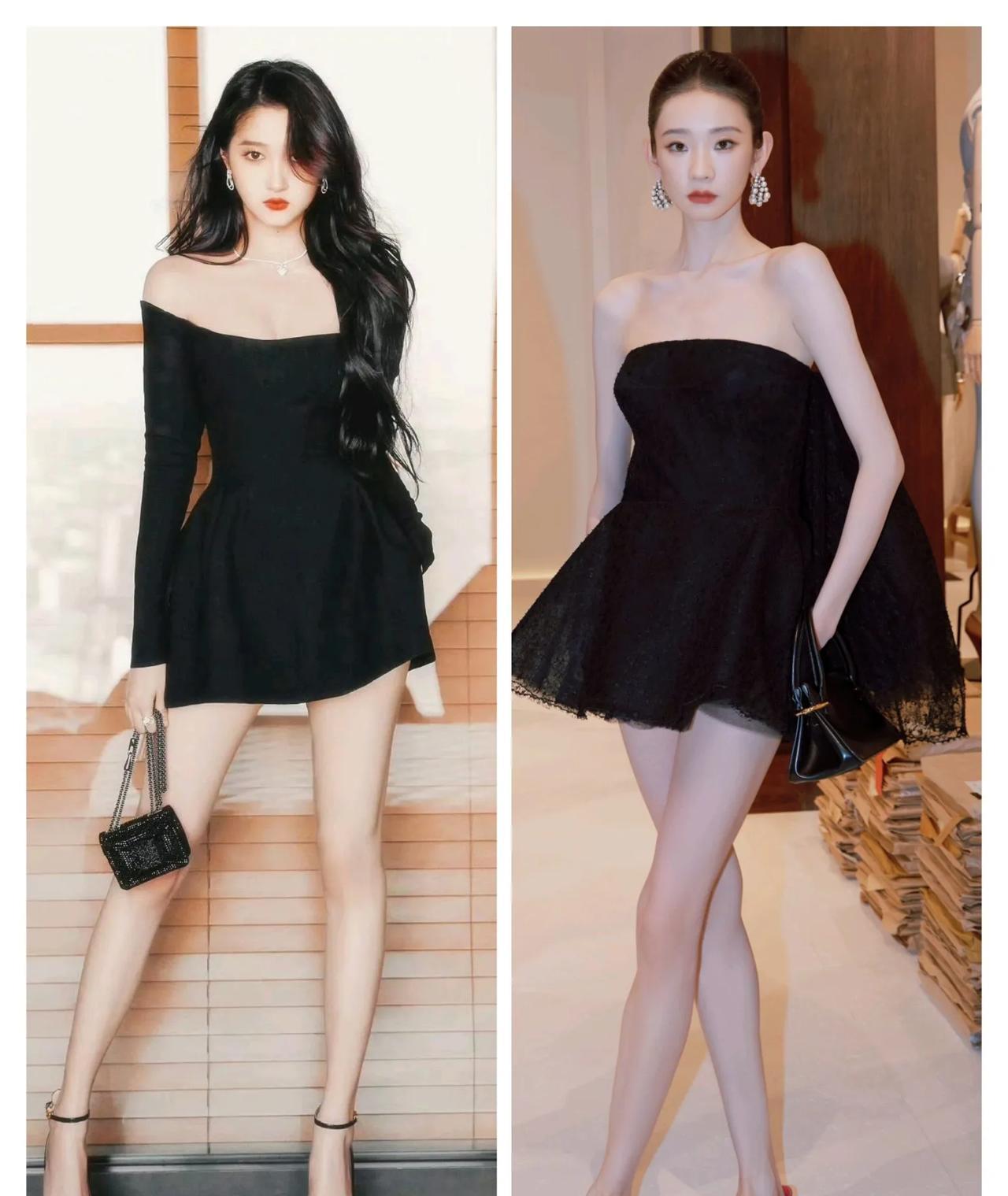 原以为张艺凡110cm的腿已经够绝的了。没想到关晓彤更夸张，1米724的身高