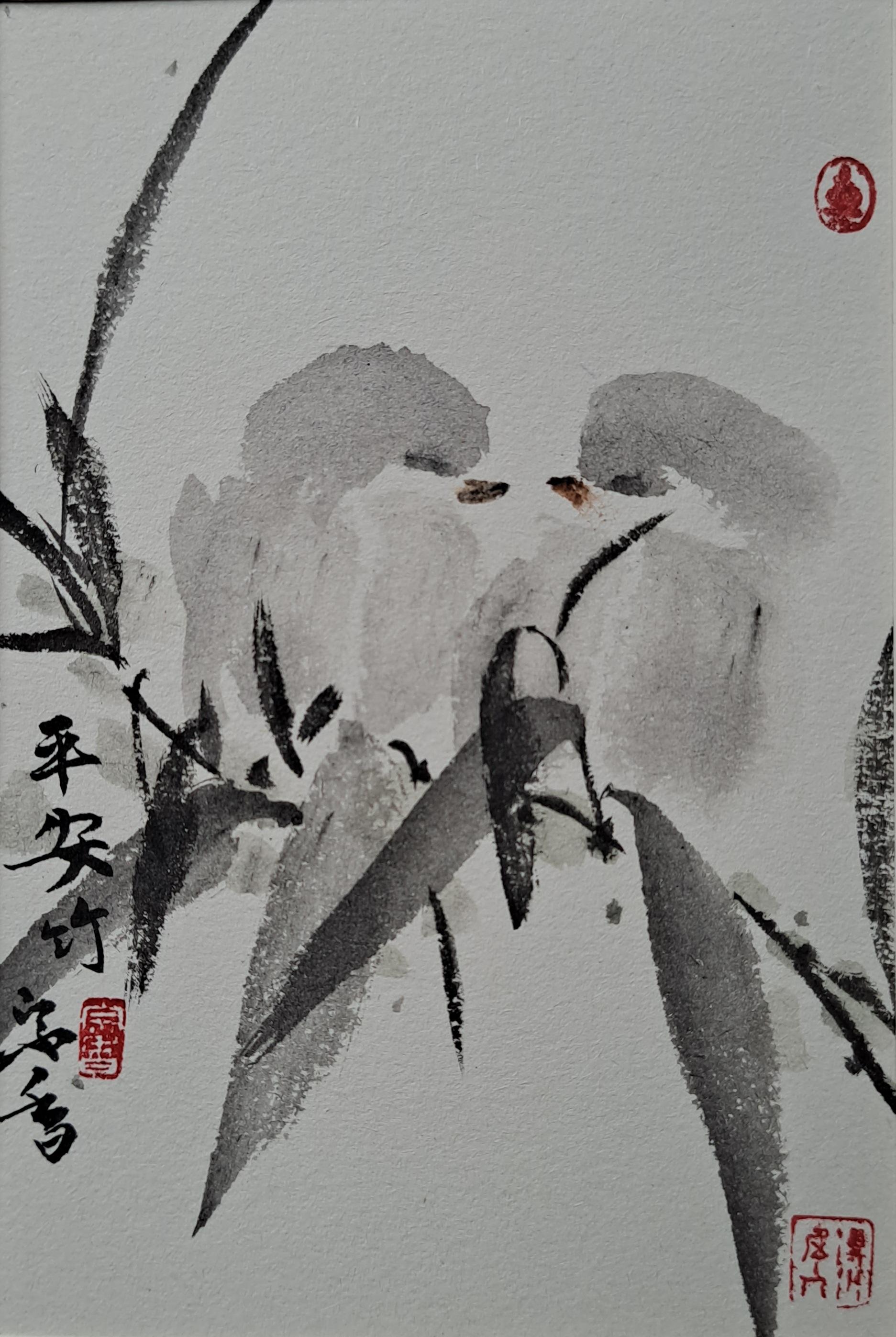 国画水墨《花鸟小品》原创。作者：余宗香   12cmx15cm 国画《...