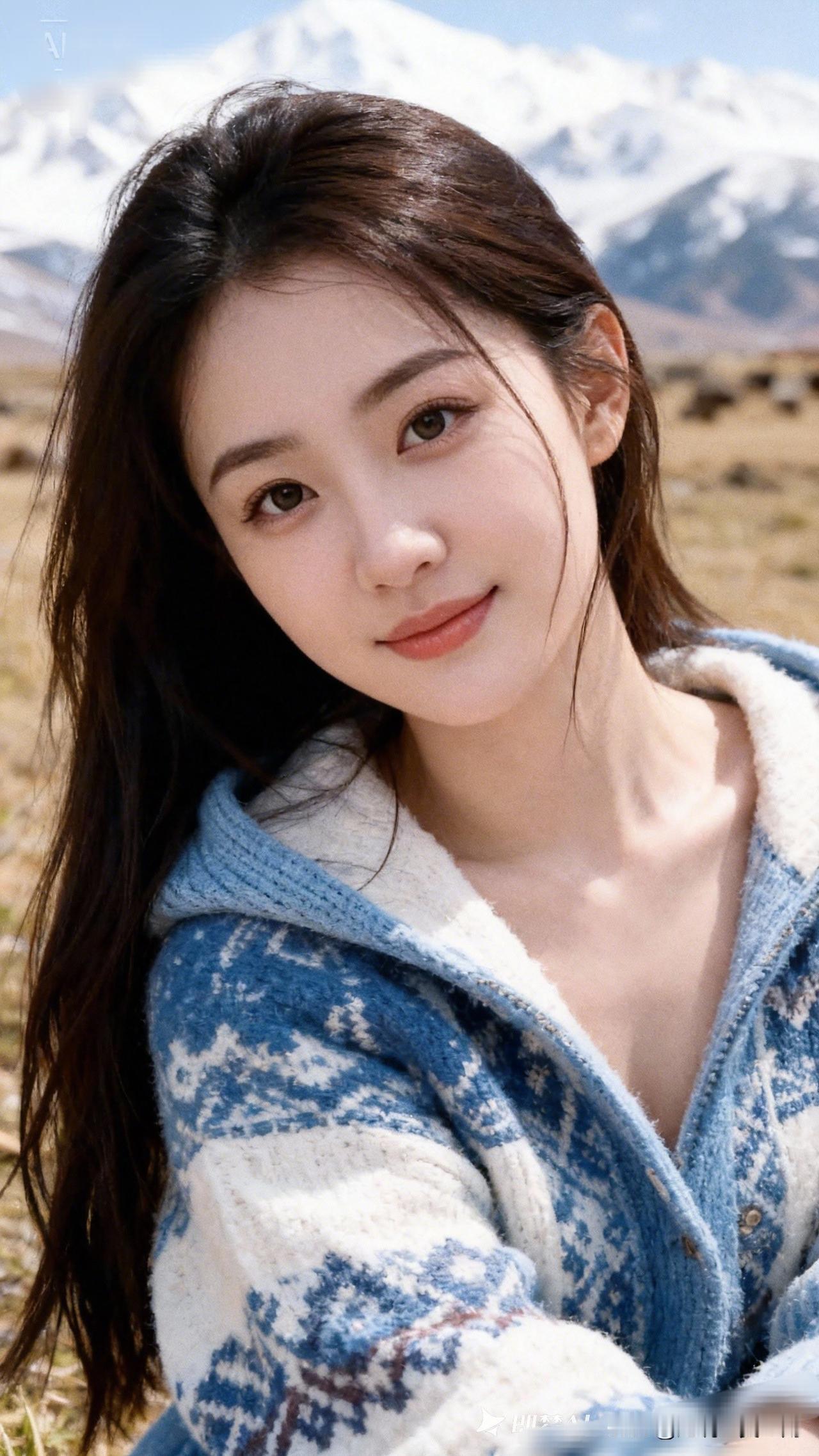 山高水长，岁月静好。分享精彩美拍雪山下的少女，温暖冬日里的甜美笑容