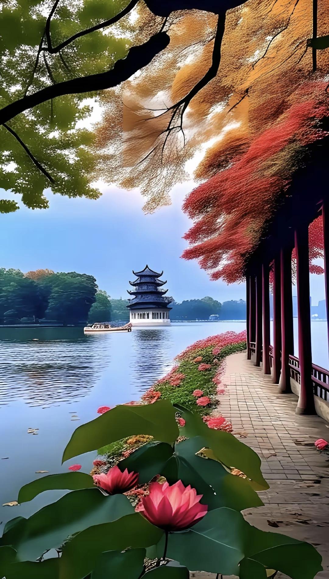 天下西湖三十六，杭州西湖最是牛；西湖山水别样美，游览一回真无悔；西子景如泼墨画，