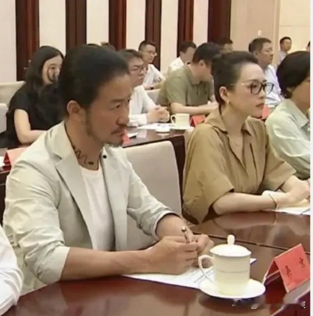 吴京、章子怡同出席央视活动，章子怡尽显文艺范，丸子头，卡其色长裙，金边框眼镜，一