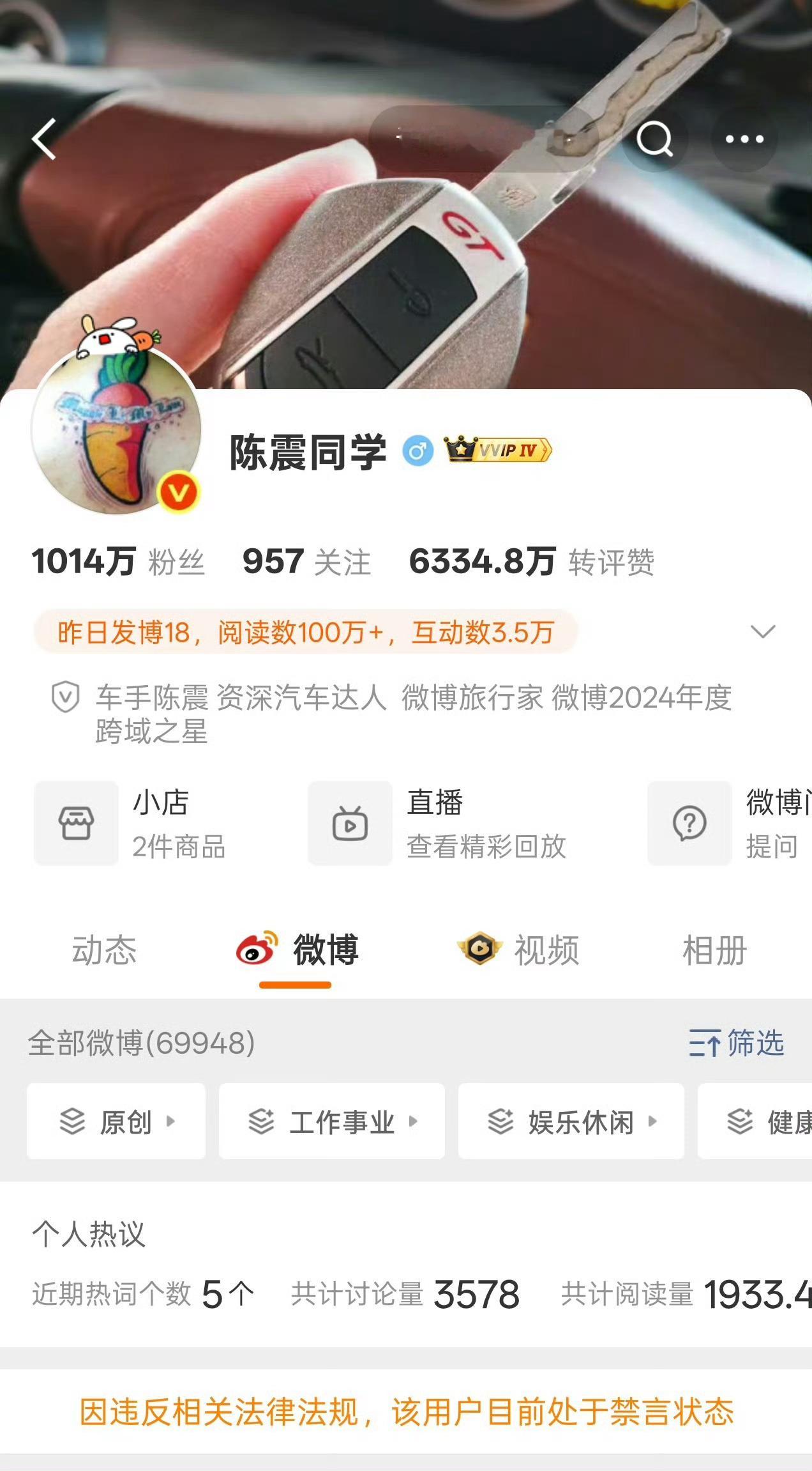 陈震被禁言陈震被全网禁言了？我前几天说什么来着？机关算尽太聪明，反误了卿卿性命。