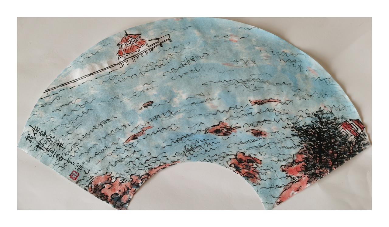 中国画《俺家就在栈桥旁》宁静的山水画水墨中国山水画水墨风格山水画山水画手绘