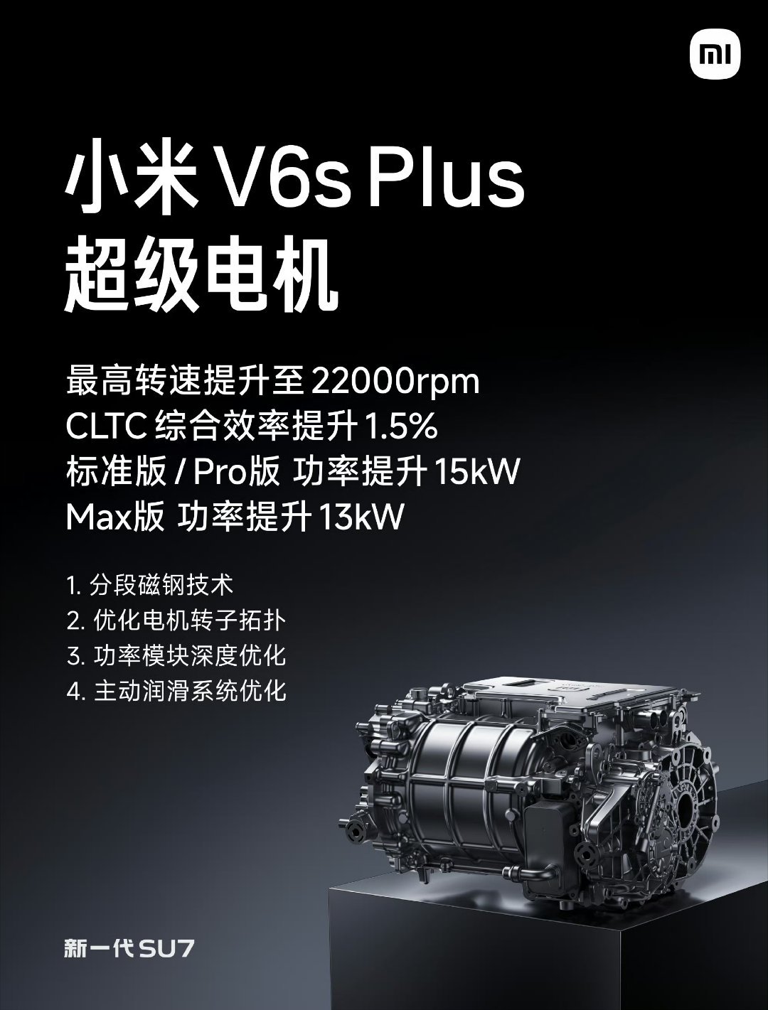 【新一代SU7全系搭载小米V6sPlus超级电机，四大升级公布】新一代