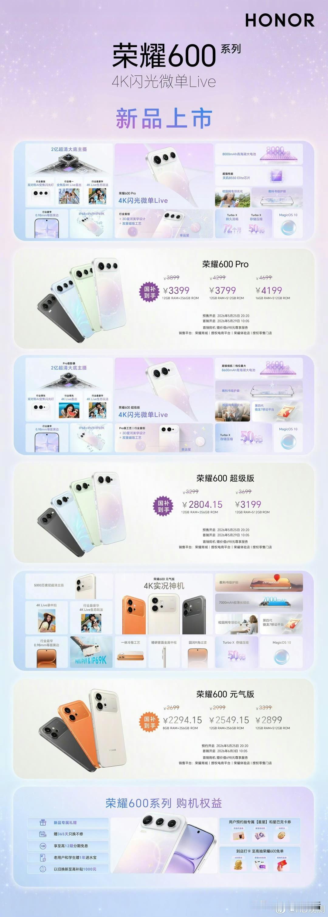 荣耀600系列发布，售价2699元起！荣耀600元气版：6.57英寸0.9