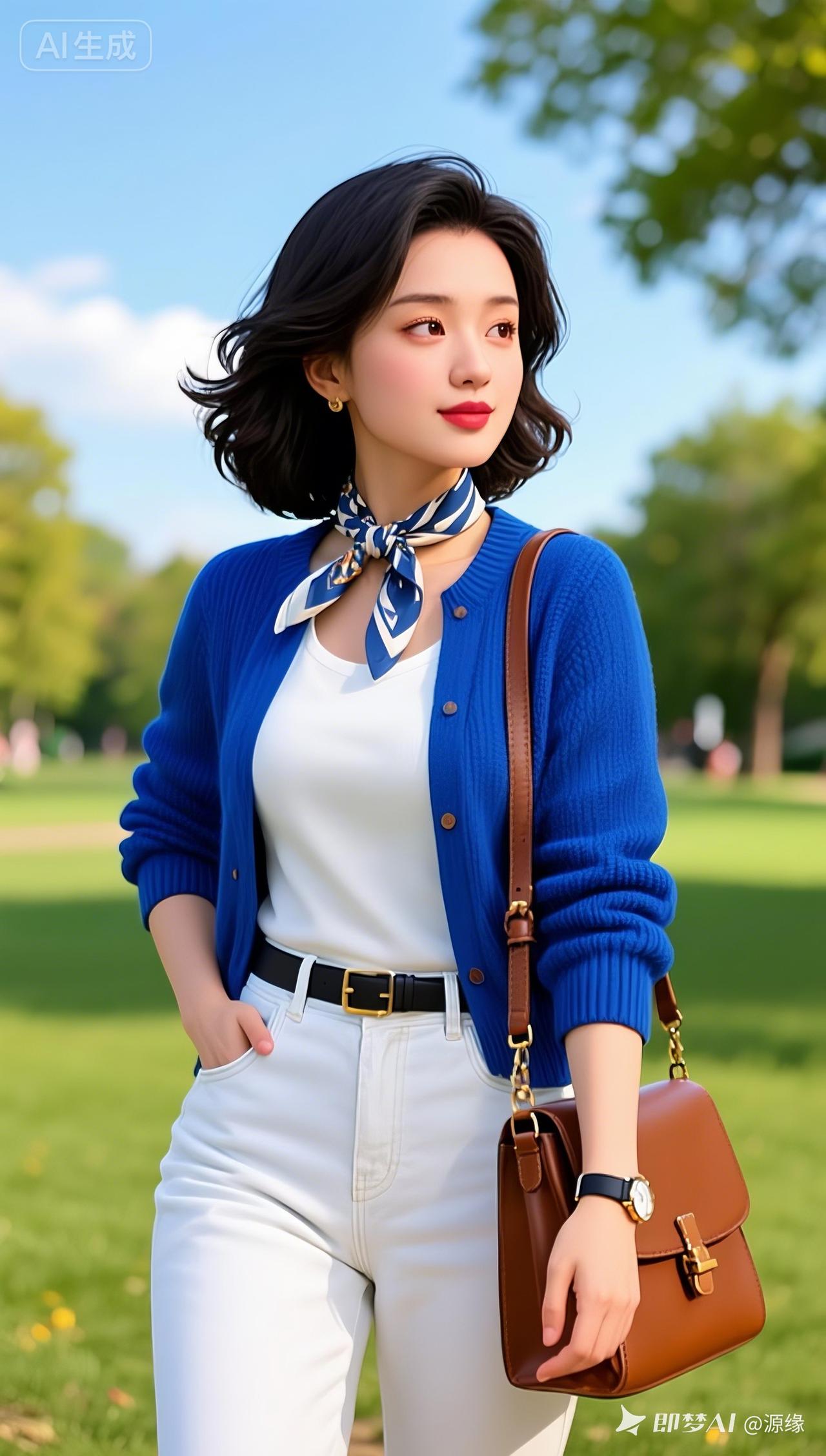 清新穿搭指南：蓝白撞色+白色牛仔裤，轻松出街！🌞👗👠