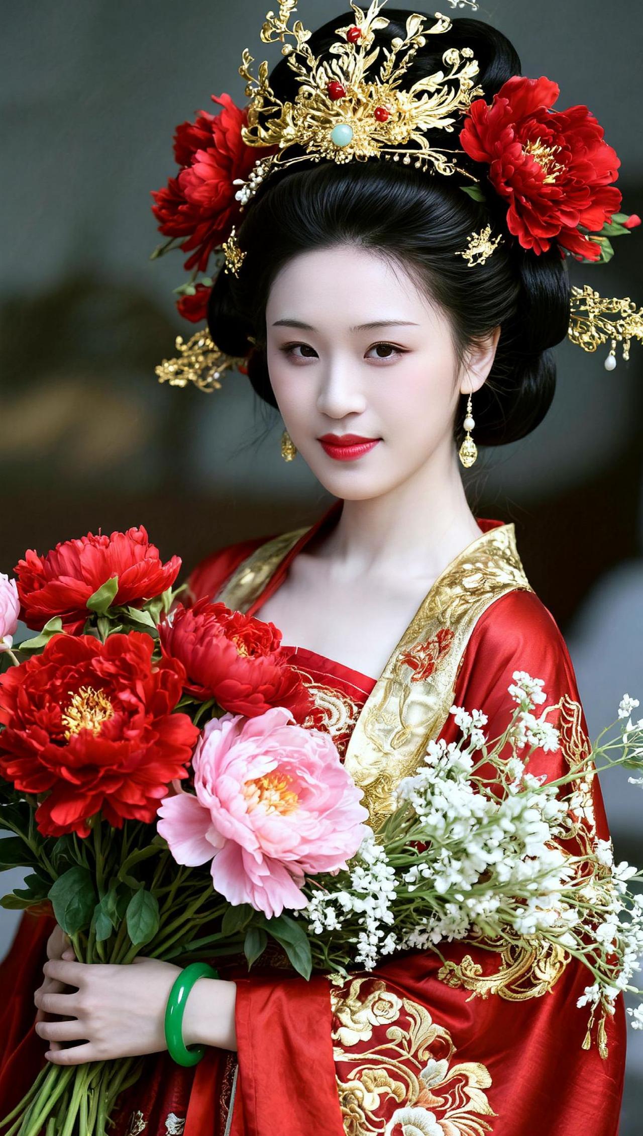 手捧一束繁花，仿佛握住整个春天的温柔。红与金的交织，是岁月沉淀的华丽，也是时光赋